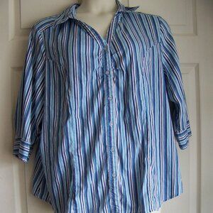 Lane Bryant 3/4 Sleeve blue black & white striped button down size 22/24